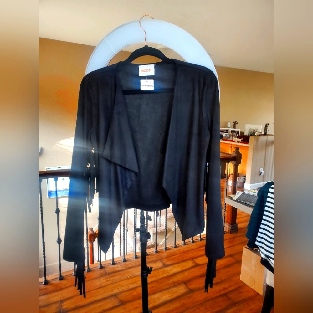 Black suade jacket with Fringe - New